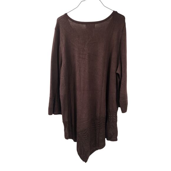 Kim Rogers Brown Asymmetrical Hem Tuni Top Womens Size 1x - Picture 2 of 4